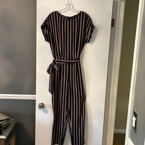 Halogen jumpsuit navy blue striped with pink and orange size 8